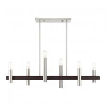  46866-91 - 6 Lt Brushed Nickel & Bronze Linear Chandelier