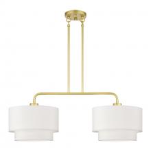  50302-33 - 2 Light Soft Gold Large Linear Chandelier with Hand Crafted Off-White Color Fabric Hardback Shades