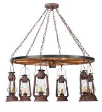  117204 - 40"W Miners Lantern 6 LT Wagon Wheel Chandelier