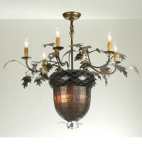  50859 - 36"W Greenbriar Oak 6 Arm Chandelier