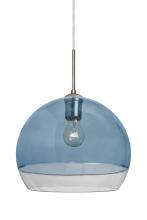  1JC-ALLY12BL-SN - Besa, Ally 12 Cord Pendant, Coral Blue/Clear, Satin Nickel Finish, 1x60W Medium Base