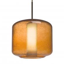  1JC-NILES10AO-LED-BR-L - Besa Niles 10 Pendant, Amber Bubble/Opal, Bronze Finish, 1x5W LED, 15Ft. Cord