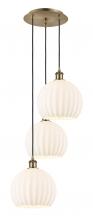  113B-3P-AB-G1217-10WV - White Venetian - 3 Light - 17 inch - Antique Brass - Cord Hung - Multi Pendant