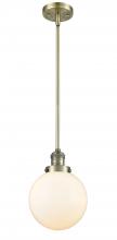  201S-AB-G201-8-LED - Beacon - 1 Light - 8 inch - Antique Brass - Stem Hung - Mini Pendant