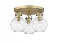  410-3F-BB-G410-7CL - Newton Sphere - 3 Light - 18 inch - Brushed Brass - Flush Mount