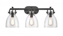  412-3W-BK-7CL - Newton Bell - 3 Light - 27 inch - Matte Black - Bath Vanity Light