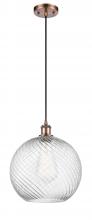  516-1P-AC-G1214-12 - Athens Twisted Swirl - 1 Light - 12 inch - Antique Copper - Cord hung - Mini Pendant