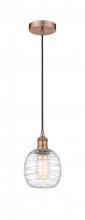  616-1P-AC-G1013-LED - Belfast - 1 Light - 6 inch - Antique Copper - Cord hung - Mini Pendant