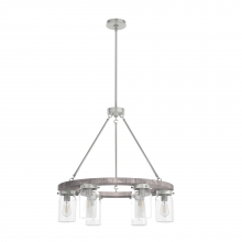  19211 - Hunter Devon Park Brushed Nickel and Grey Wood with Clear Glass 6 Light Chandelier Ceiling Light