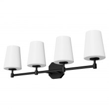  48056 - Hunter Nolita Matte Black with Cased White Glass 4 Light Bathroom Vanity Wall Light Fixture