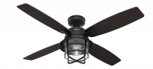  50391 - Hunter 52 in Port Royale Natural Black Iron Damp Rated Ceiling Fan with LED LT Kit & Handheld Remote