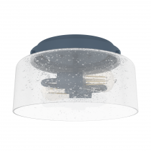  19163 - Hunter Hartland Indigo Blue with Seeded Glass 2 Light Flush Mount Ceiling Light Fixture