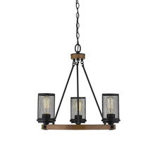  3523-MB/WG - Mesa 3-Light Chandelier Ceiling Light Matte Black/Wood Grain