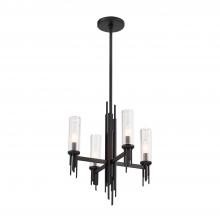  CH335418MBCR - Torres 18-in Clear Ribbed Glass/Matte Black 4 Lights Chandeliers