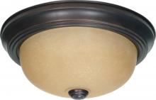  60/1255 - 2 Light - 11" Flush with Champagne Linen Washed Glass - Mahogany Bronze Finish