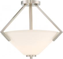  60/6251 - Nome - 2 Light Semi Flush with Satin White Glass - Brushed Nickel Finish