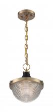  60/7059 - Faro - 1 Light Pendant with Clear Prismatic Glass - Burnished Brass and Black Accents Finish