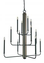  5412 Mblack - 12-Light Matte Black With Grey Oak Accents Loft Foyer Chandelier