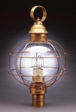  2853-AB-LT3-CLR - Caged Round Post Antique Brass 3 Candelabra Sockets Clear Glass