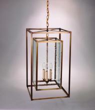  SS1424-AC-LT3-CSG - Square Hanging Inside Square Antique Copper 3 Candelabra Sockets Clear Seedy Glass