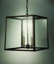  ST1415-AC-LT2-CSG - Square Trapezoid Hanging Antique Copper 2 Candelabra Sockets Clear Seedy Glass