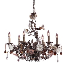  85002 - Cristallo Fiore 6-Light Chandelier in Deep Rust with Clear and Amber Florets